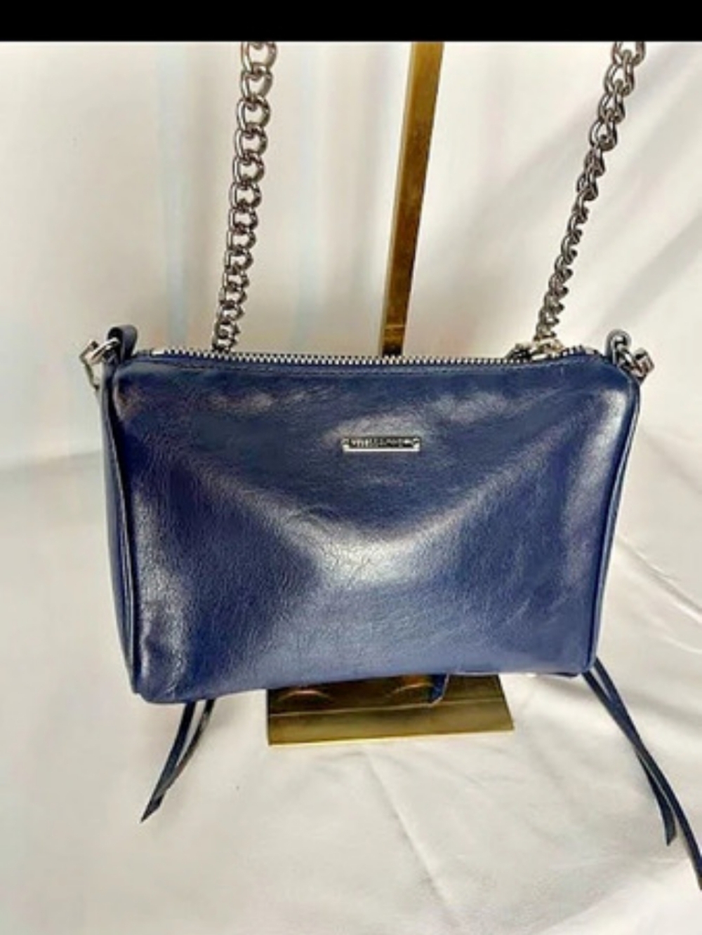 Rebecca Minkoff Navy Blue Leather Mini 5 Zip Crossbody Chain Bag